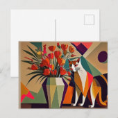 Kunst kat met bloemen briefkaart (Voorkant / Achterkant)