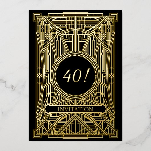 Kunst met 20s-kunst Deco Grote Gatsby Folie Uitnodiging (Voorkant)