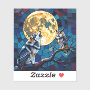 Kunst met mozaïek van wolf en uil sticker