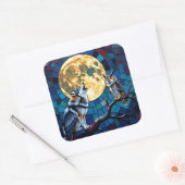 Kunst met mozaïekstijl van wolf en uil vierkante sticker (Envelop)