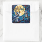 Kunst met mozaïekstijl van wolf en uil vierkante sticker (Tas)