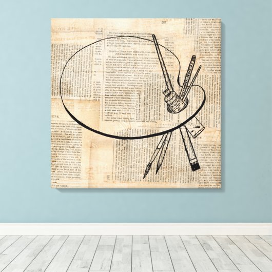 kunst met penseel en schilderpalet canvas afdruk (Insitu (Houten vloer))