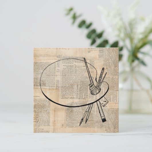 kunst met penseel en schilderpalet feestdagenkaart (Staand voorkant)