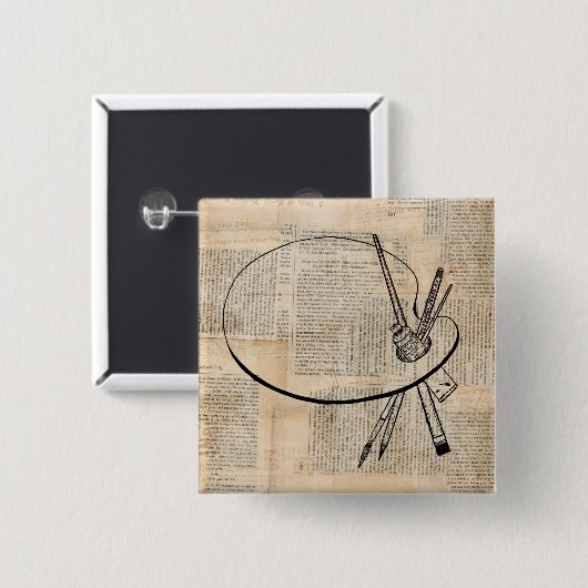  kunst met penseel en schilderpalet vierkante button 5,1 cm (Voorkant /achterkant)