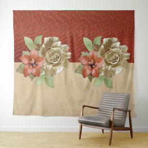 Kunst met rood leder en sms'jes wandkleed