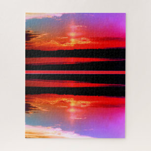 Kunst met zonsondergangsreflectie legpuzzel