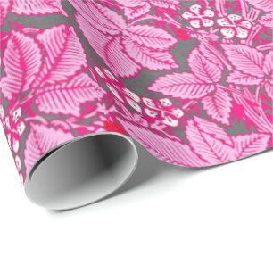 Kunst Nieuwe aardbeien en bladeren, roze en grijs Cadeaupapier