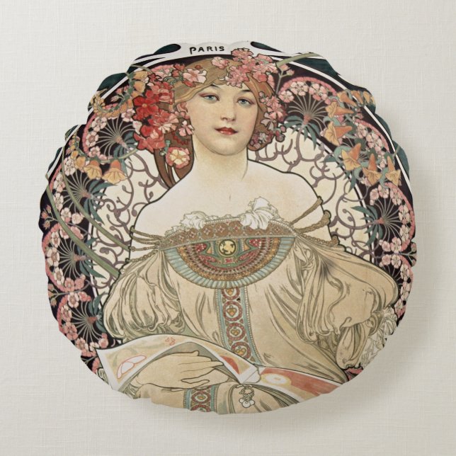  Kunst Nieuwe Alphonse Mucha Kunst schilderen Rond Kussen (Voorkant)