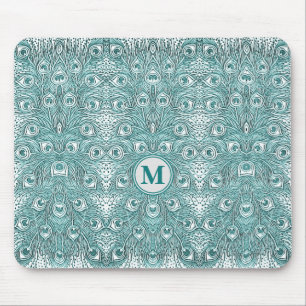  Kunst Nieuwe Blauwgroen Peacock Monogram Muismat