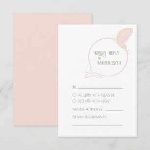 kunst Nieuwe Blush Pink Butterfly Wedding RSVP Kaartje