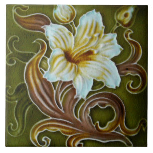 Kunst Nieuwe Deco Majolica Floral Tegeltje