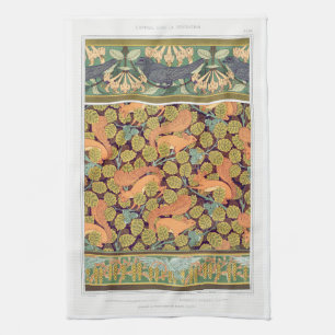 Kunst nieuwe eekhoornvogel florale herfst theedoek