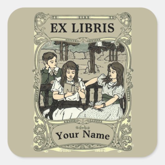 kunst Nieuwe Kinderen Ex Libris Sjabloon Vierkante Sticker (Voorkant)