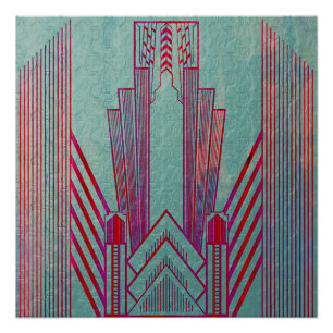 Kunst nieuwe, rode, blauwgroen, groene, , art deco perfect poster