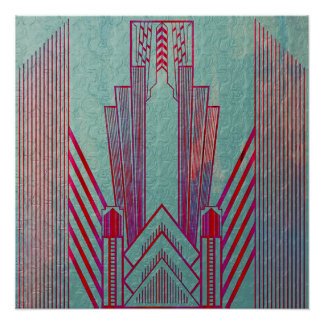 Kunst nieuwe, rode, blauwgroen, groene, , art deco perfect poster