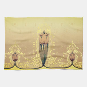 Kunst nouveau floral tulip roze and gold elegant theedoek