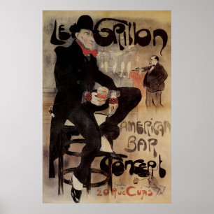 Kunst Nouveau Grillon, Man Drink bier Poster