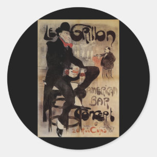 Kunst Nouveau Grillon, Man Drink bier Ronde Sticker