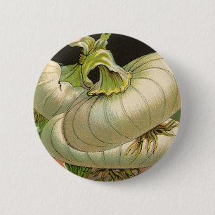 Kunst op oud zaadpakketlabel Witte Bermudasaus uie Ronde Button 5,7 Cm