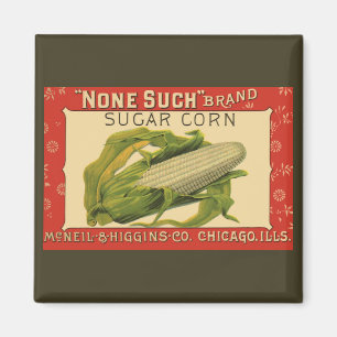 Kunst op oude groente-etiket, None Such Sugar Corn Magneet