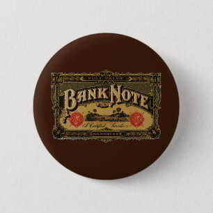 Kunst op oude sigarettenlabels, bankbiljet geld fi ronde button 5,7 cm