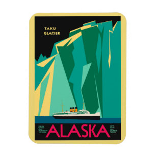 Kunst op vintage reisposter van Alaska, Taku-glets Magneet
