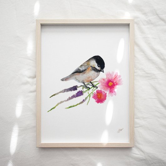 Kunst op vogelvloeren in Cute Chickadee Poster