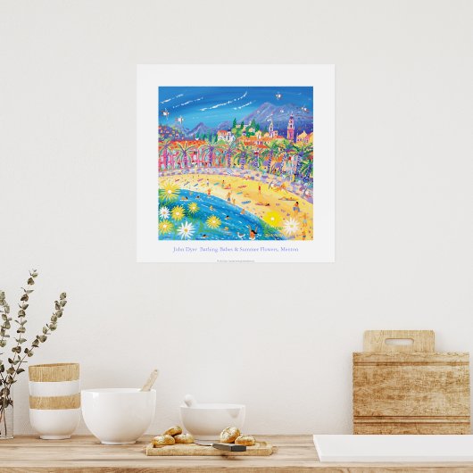 Kunst Poster: Baden en zomerbloemen, menton Poster (Keuken)