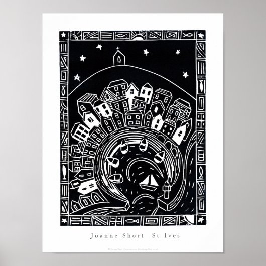 Kunst Poster: St Ives, Cornwall. Lino Cut Afbeeldi Poster (Voorkant)