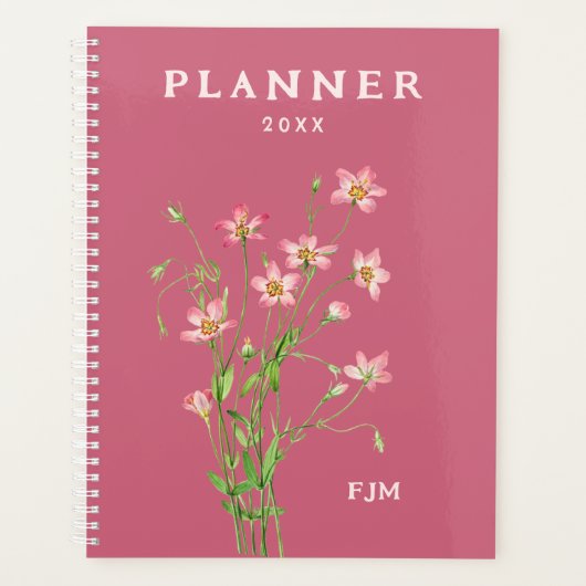  Kunst Roze Wildflowers Gepersonaliseerde Planner (Voorkant)