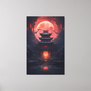 Kunst Schilderij Yin en Yang brug en tempel Canvas Afdruk