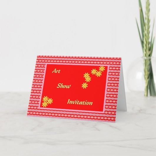 Kunst Show Uitnodiging, rood, Geel Digitaal Ontwer (Voorkant)