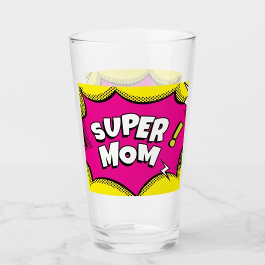 Kunst "Supermama" Colorful Comic Book Pop Glas (Voorkant)