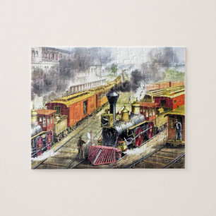 Kunst ter illustratie van stuurstoomtreinen legpuzzel