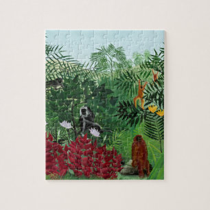 Kunst ter illustratie van tropische bosapen legpuzzel