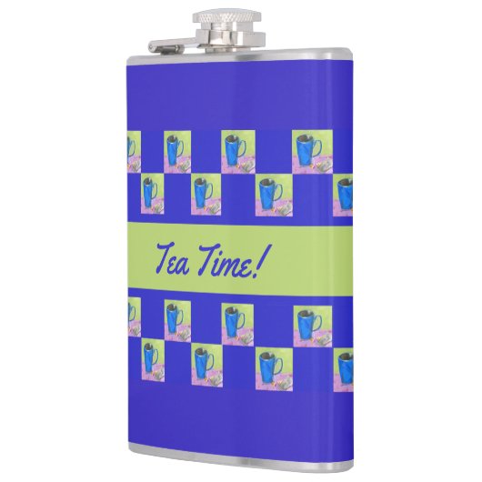 Kunst Thee Tijd Groen/Blauw Herhalend Ontwerp Heupfles (Links)