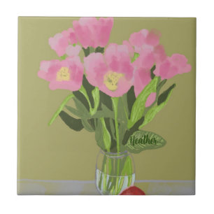 Kunst Tulp Bloem Moderne Illustratie +Name Tegeltje