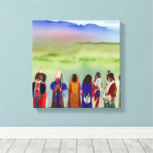 Kunst van Amerikaanse Indiaanse viering op canvas Afdruk (Insitu (Houten vloer))