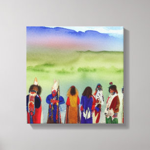 Kunst van Amerikaanse Indiaanse viering op canvas Afdruk