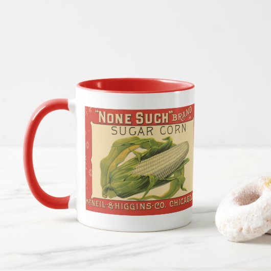 Kunst van antiek groentelabel, None Such Suikermai Mok (Met donut)