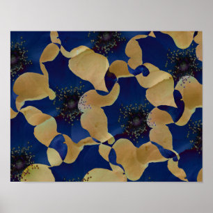 Kunst van beige en blauw bloempatroon poster