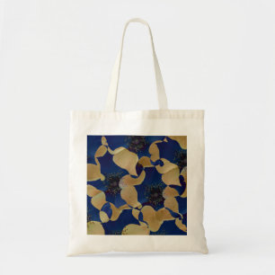 Kunst van beige en blauw bloempatroon tote bag