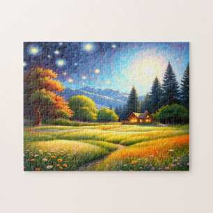 Kunst van berghut in het bos legpuzzel