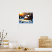 Kunst van berghut in het bos poster (Keuken)