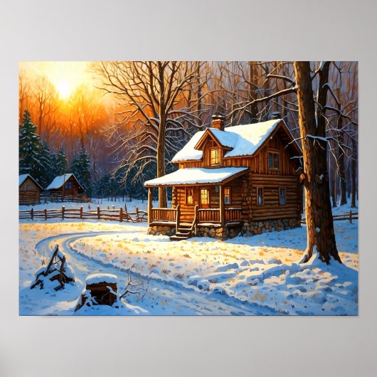 Kunst van berghut in het bos poster (Voorkant)