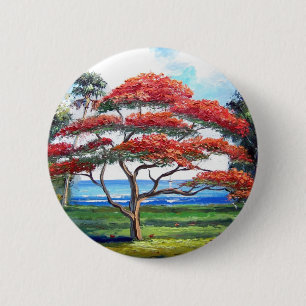 Kunst van de koninklijke boomstructuur Poinciana Ronde Button 5,7 Cm