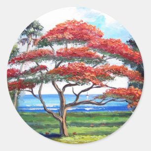Kunst van de koninklijke boomstructuur Poinciana Ronde Sticker