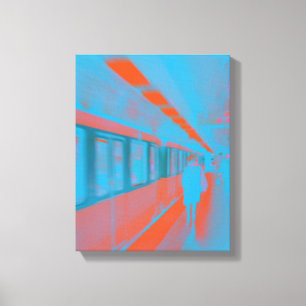 Kunst van de Parijse vrouw in de metro in blauw si Canvas Afdruk