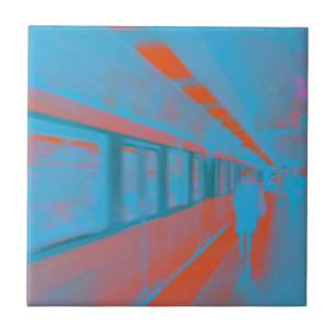 Kunst van de Parijse vrouw in de metro in blauw si Tegeltje