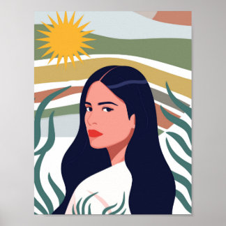 Kunst van de vrouw in de woestijnzon poster